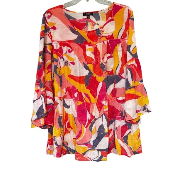 Cocomo Tops - Cocomo Flowy Boho Bell Sleeve Tunic Floral Wearable Art Top Sz 2X